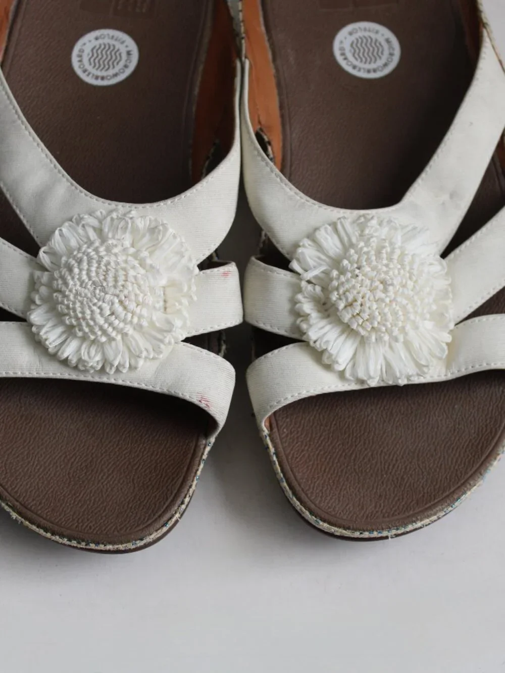FitFlop Cream Wedge Slide Sandals with Floral Medallion